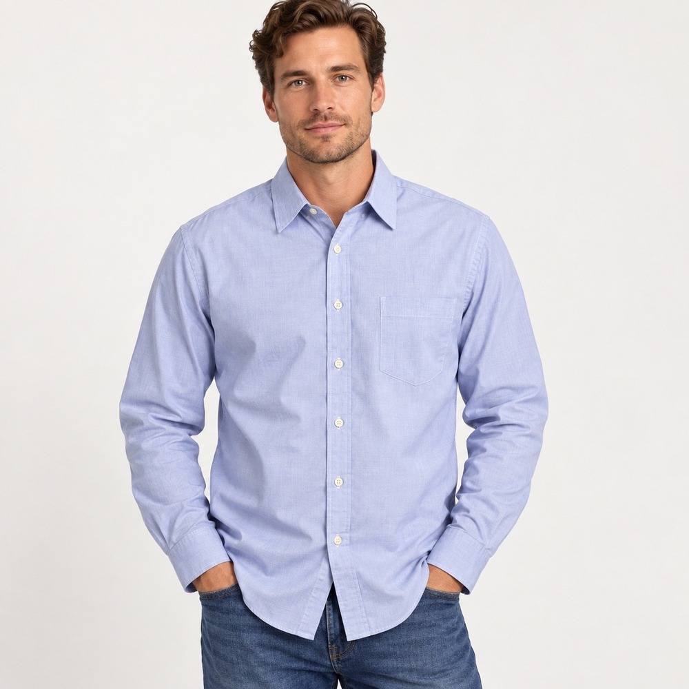 J.Crew 120s 2-Ply Cotton Button Down Shirt Blue Micro Stripe Large Preppy Office